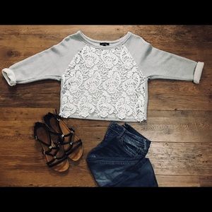 Ambiance grey and white lace cropped sweater!